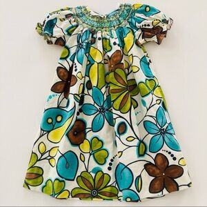 LE ZA ME NWT Hand Smocked Floral Bishop Dress